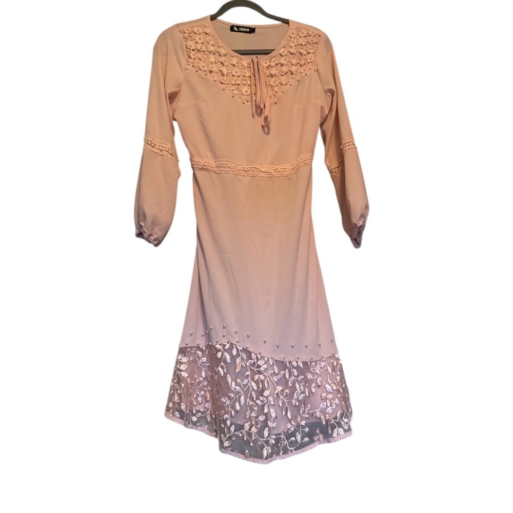 Chic Long Sleeve Pink Dress with Details size L (best fits s/m)